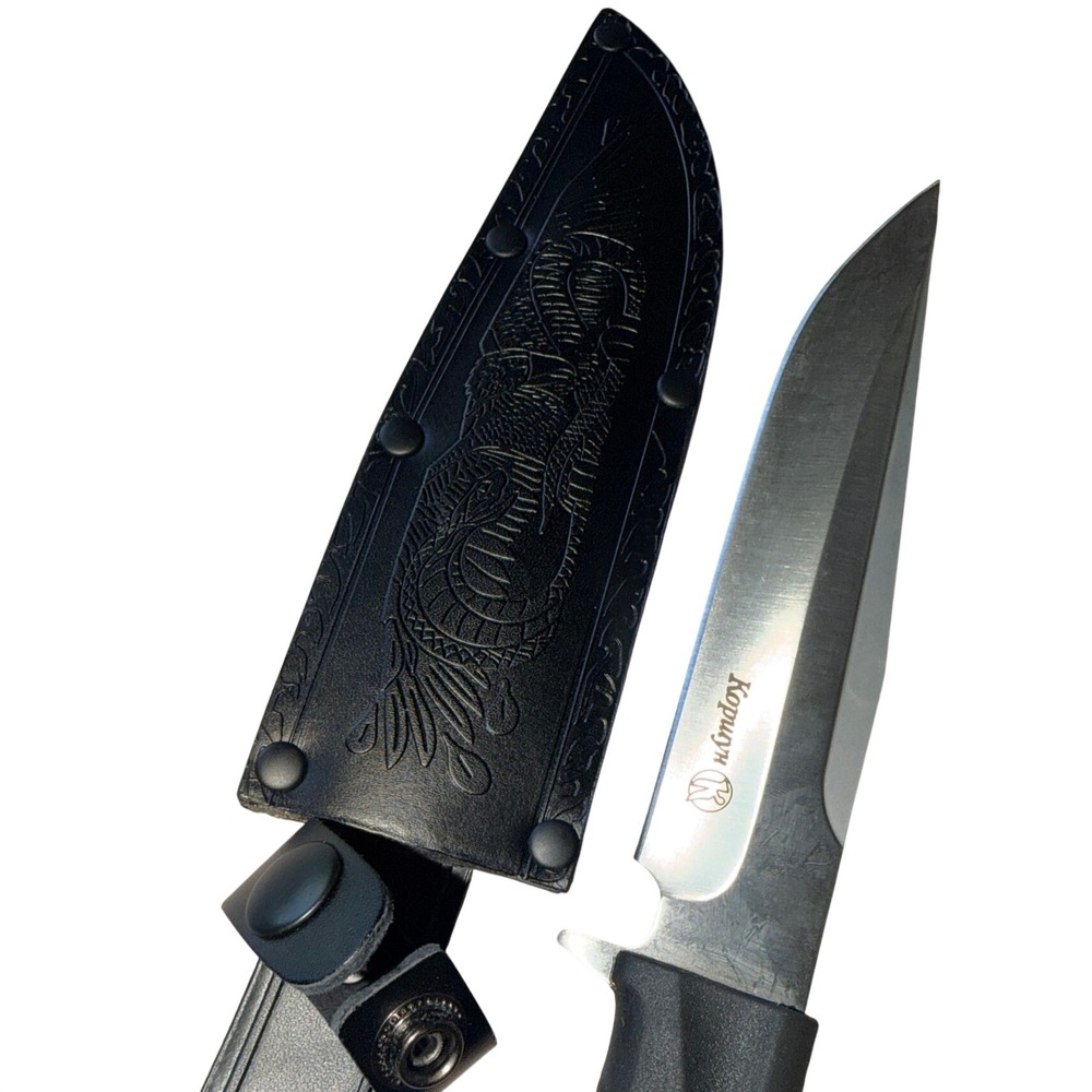 Kizlyar F1 Fixed Blade Hunting Knife Stainless Straight, Black, Sheath